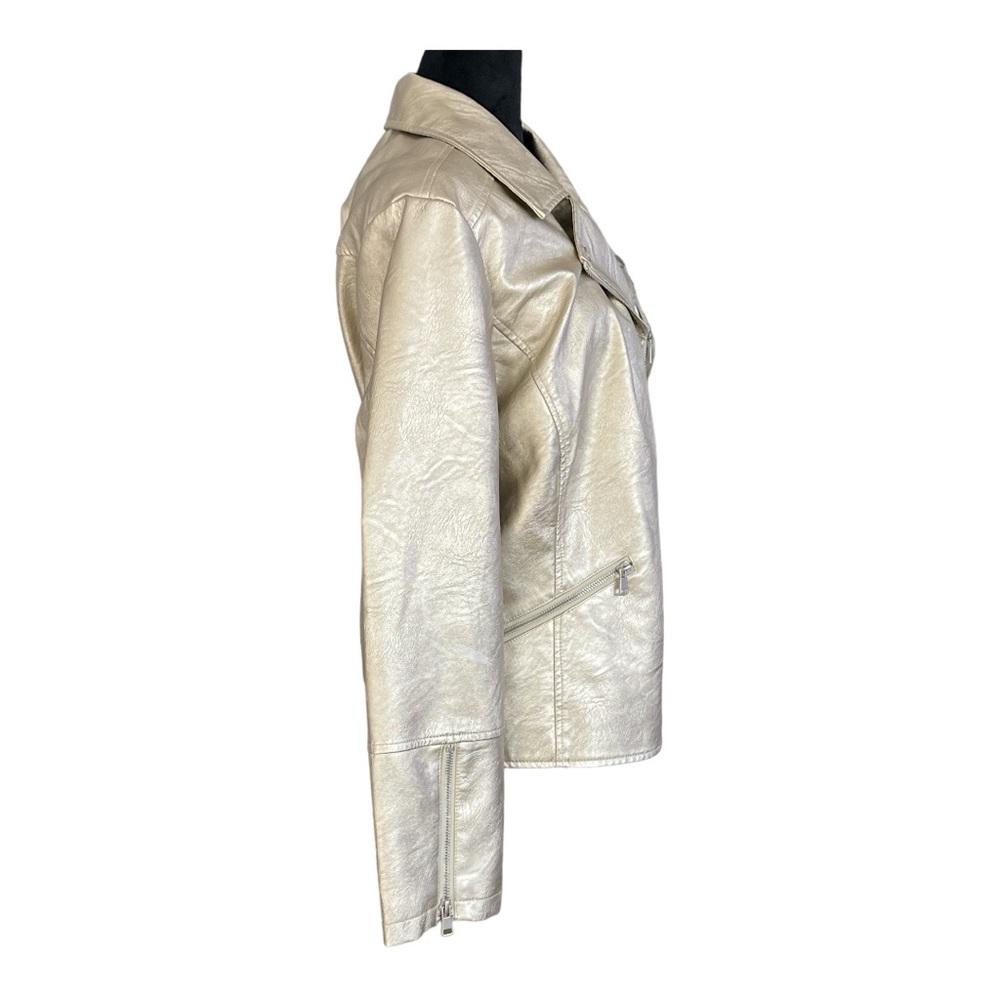 Baccini Metallic Gold Faux Leather Biker Motorcycle Bomber Jacket Women Size - Picture 3 of 8